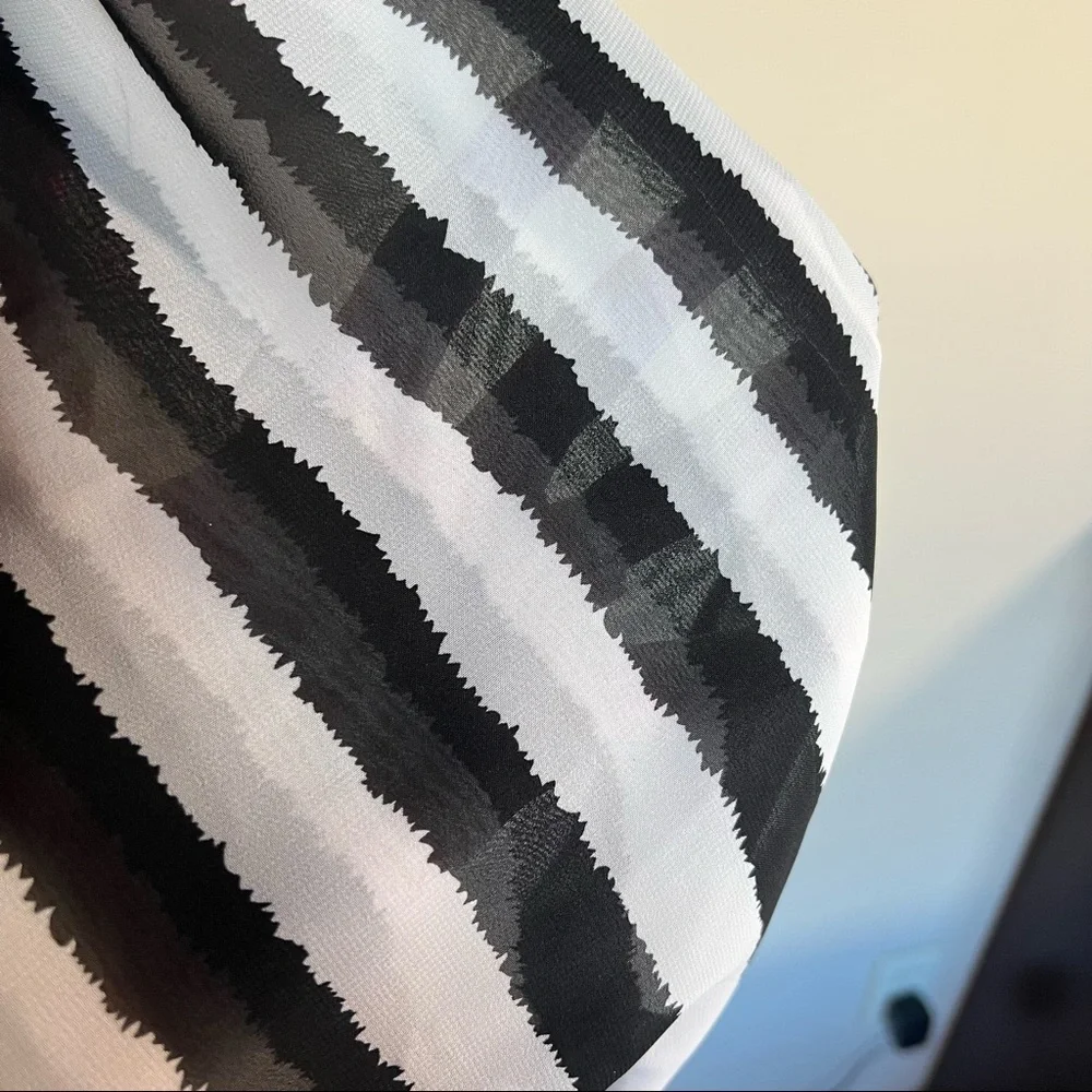 Sheer black and white striped infinity scarf